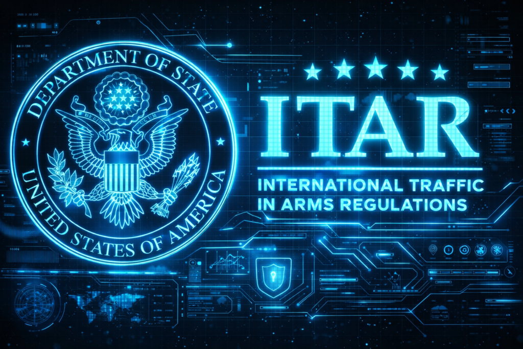 Defense contractor team reviewing ITAR AI compliance policy